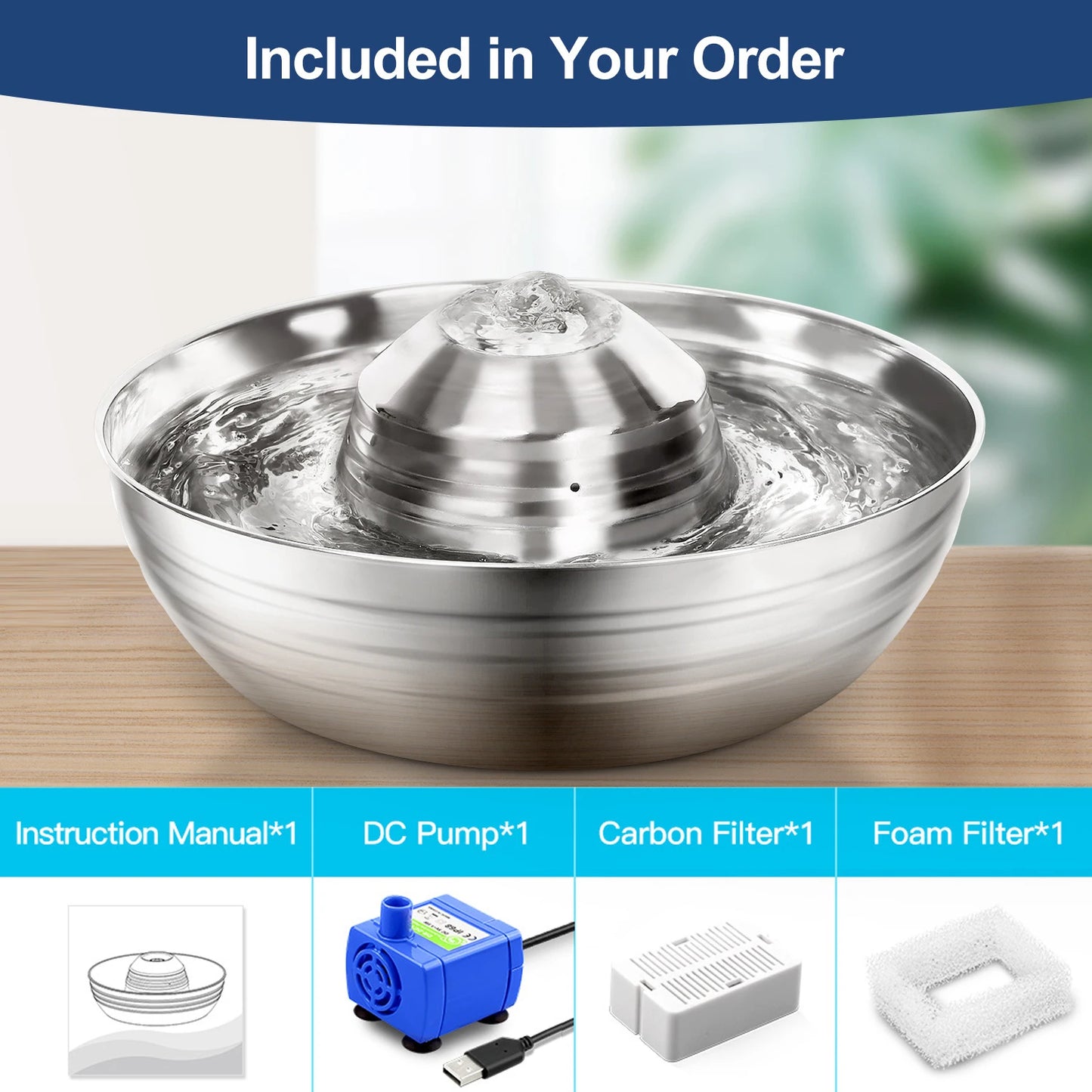 Bebedouro automático ultrassilencioso para gatos, fonte de água com filtro de aço inoxidável para animais de estimação, gatos e cães